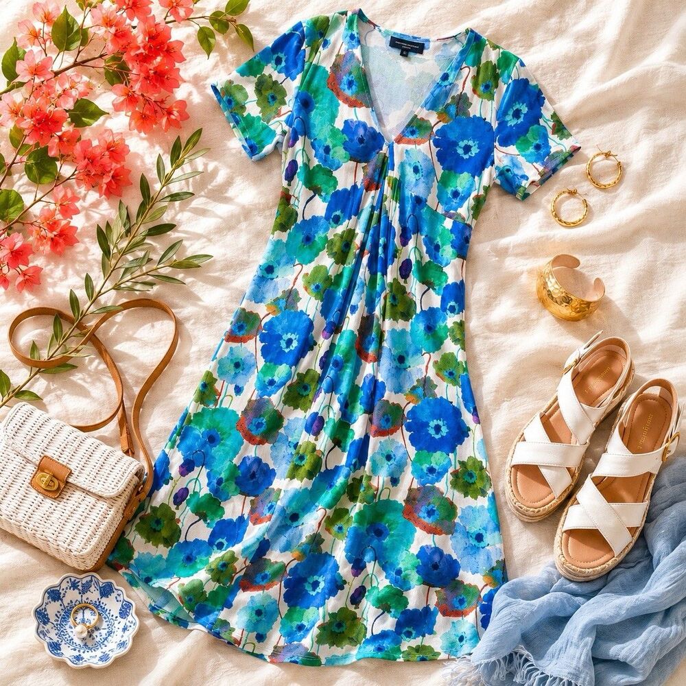 Hilton Hollis Floral Cotton Stretch Midi Dress M